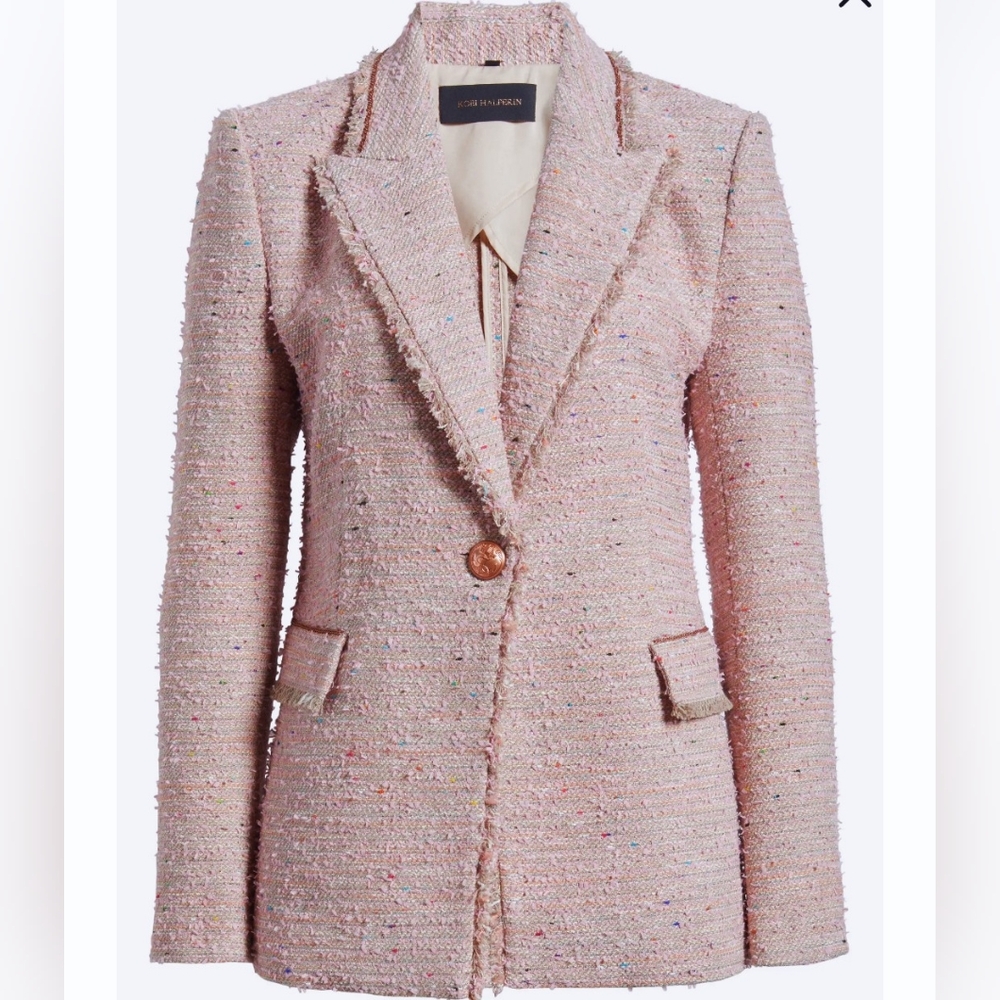 KOBI HALPERIN Fiorellie Fray Tweed Jacket With Chain Trim. Size M - Picture 1 of 16